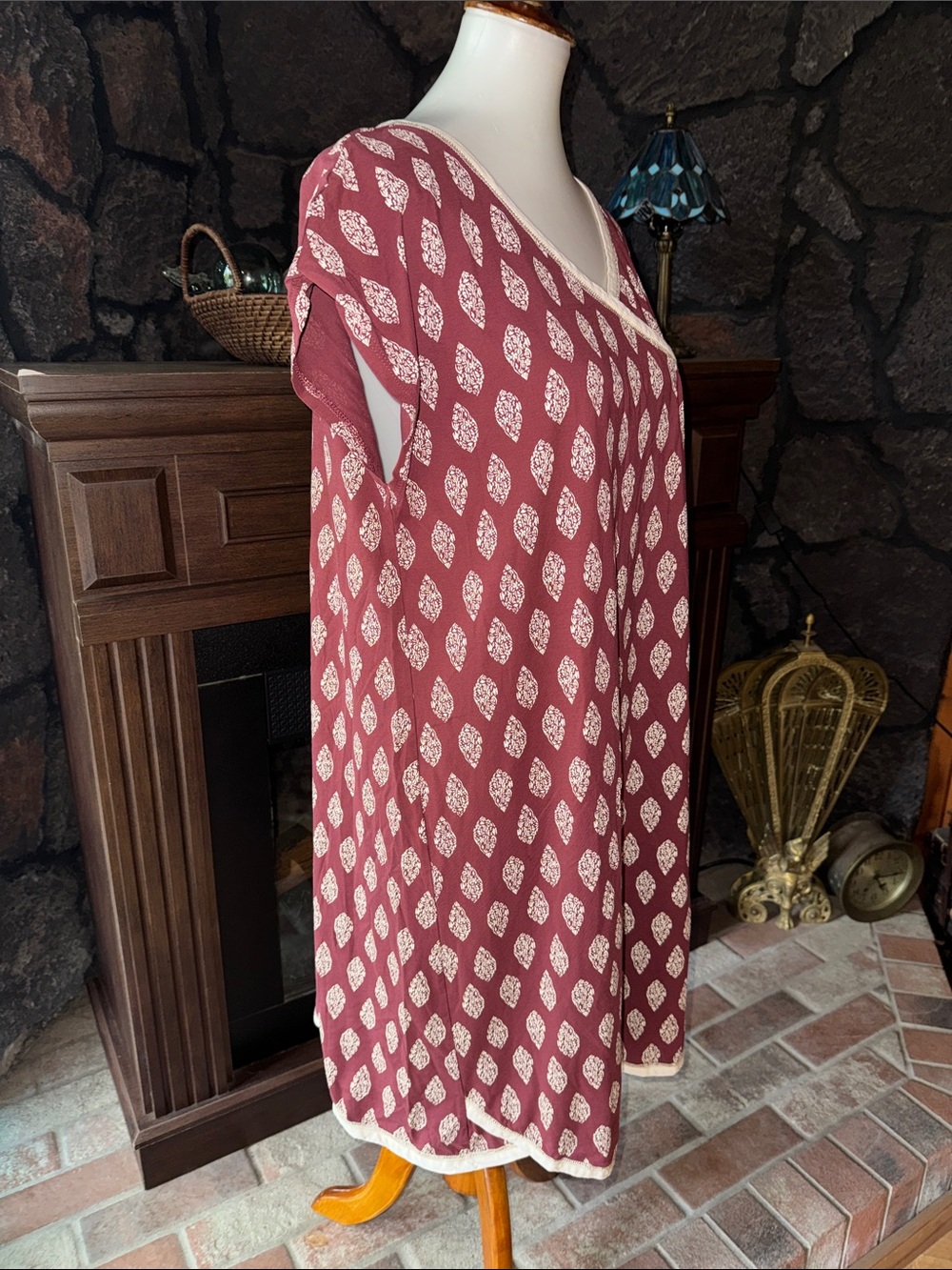 Garnet Hill Size XL Burgundy Cream organic cotton Nightgown sleepwear - Picture 4 of 10